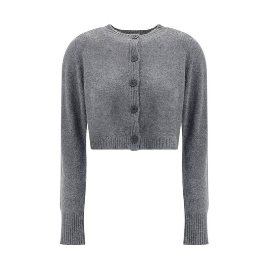 Loulou De Saison Gray Cashmere Cardigan, crop style with button closure, ribbed hem and cuffs, 100% cashmere, fall/winter fashion.