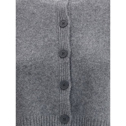 Close-up of Loulou De Saison Gray Cashmere Cardigan with button closure and ribbed detailing, perfect for casual and polished looks.