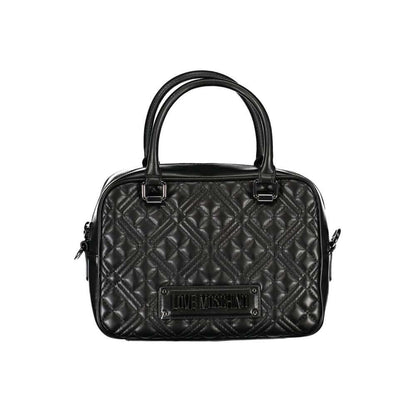 Love Moschino Black Polyethylene Handbag with handles and adjustable shoulder strap, featuring internal pockets and zip closure.