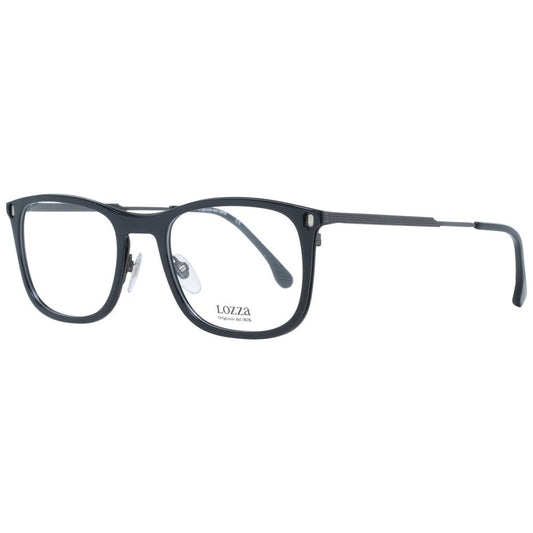 Lozza Black Men Glasses Frame, metal & plastic full-rim square design with demo lenses, size 54, frame width 144, temples length 145