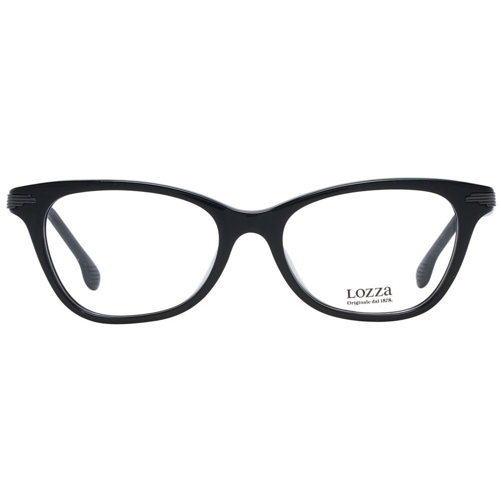 Lozza Black Women Glasses Frame, full-rim rectangular style in black acetate, demo lenses, 51-17-140 size with spring hinge.