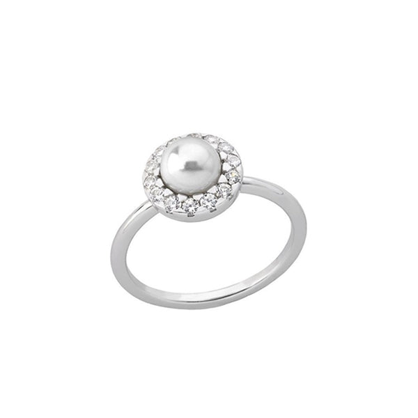 Silver ring with pearl design from MAJORICA JEWELRY Mod. 15256.01.2.911.010.1, featuring a crystal-studded band 