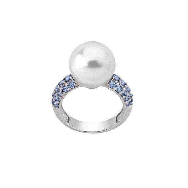 Elegant MAJORICA JEWELRY Mod. 15598.01.2.915.010.1 ring with pearl and blue gemstone accents