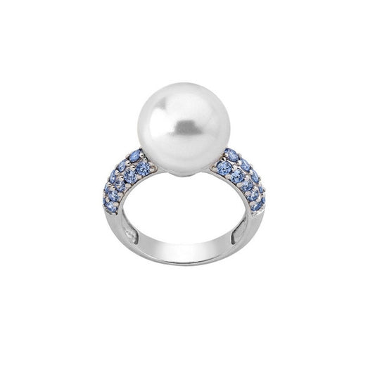 Elegant MAJORICA JEWELRY Mod. 15598.01.2.915.010.1 ring with pearl and blue gemstone accents