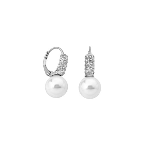 Elegant pearl earrings from MAJORICA JEWELRY Mod. 15612.01.2.000.010.1 with crystal embellishments.