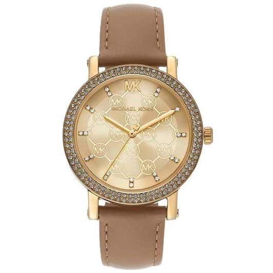 MICHAEL KORS WATCHES Mod. MK2986, gold case, quartz movement, leather strap, ladies wristwatch, water resistant, official packaging