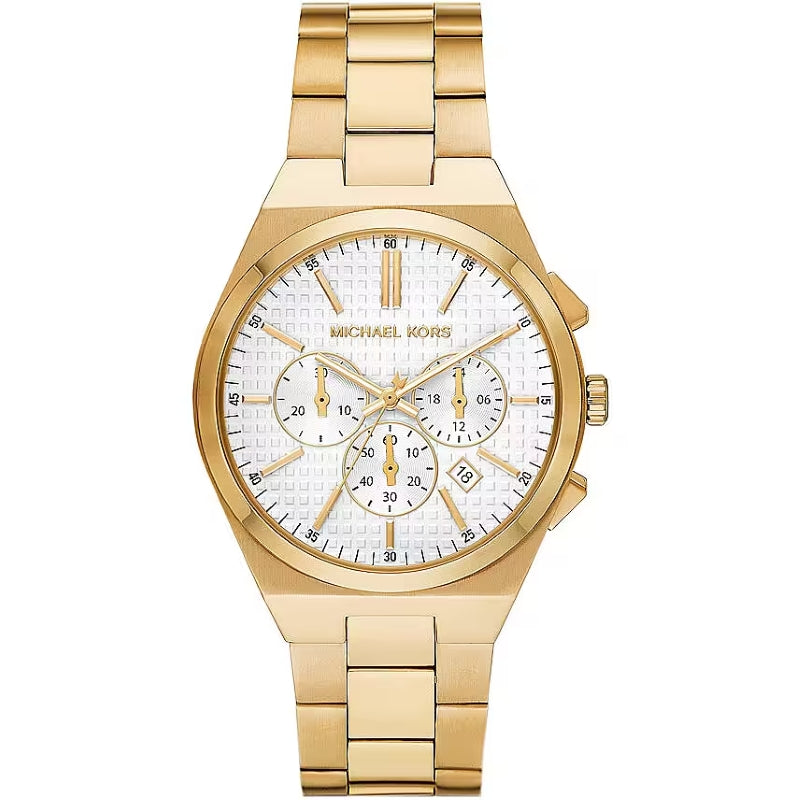 MICHAEL KORS Mod. LENNOX men's gold wristwatch with 41mm case and chronograph, quartz movement, 5 ATM water resistance, mineral dial.