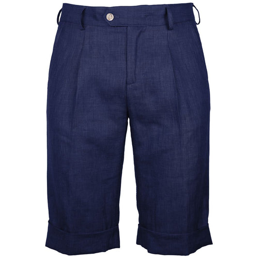 Made in Italy Blue Linen Short from Loro Piana, navy with darts, button and zip fastening, featuring 4 front and back pockets design.