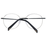 Maje Gold Women Glasses Frame, stainless steel full-rim round optical frames with demo lenses and black temples, model view.