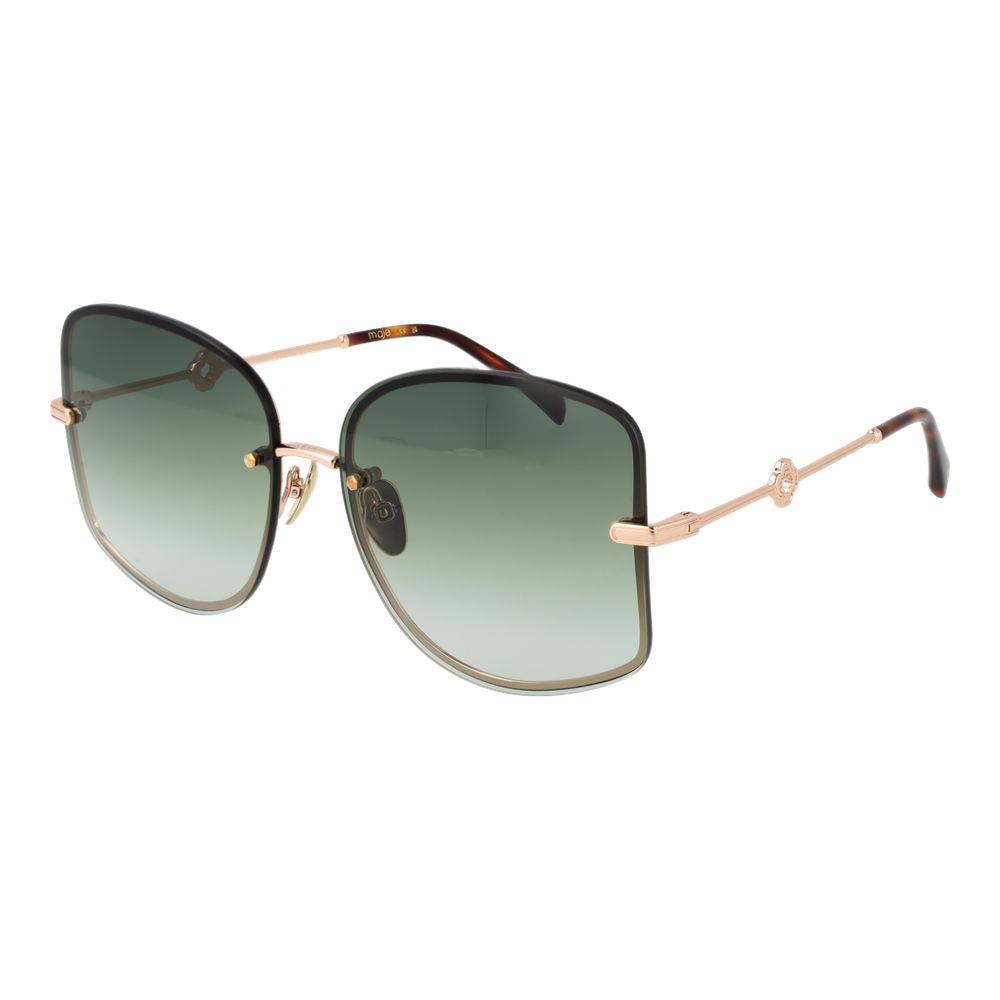 Maje Rose Gold Women Sunglass with square gradient green lenses, rose gold metal frame. 100% UVA & UVB protection, rimless, 60-15-140 size.