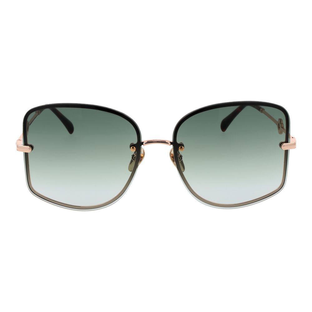 Maje Rose Gold Women Sunglass with green gradient lenses, square frame, and full UV protection, featuring rimless rose gold metal design.