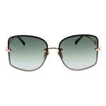 Maje Rose Gold Women Sunglass with green gradient lenses, square frame, and full UV protection, featuring rimless rose gold metal design.