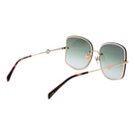 Maje Rose Gold Women Sunglass with metal frame and green gradient lenses, UVA & UVB protection, square style, rimless, includes branded case.
