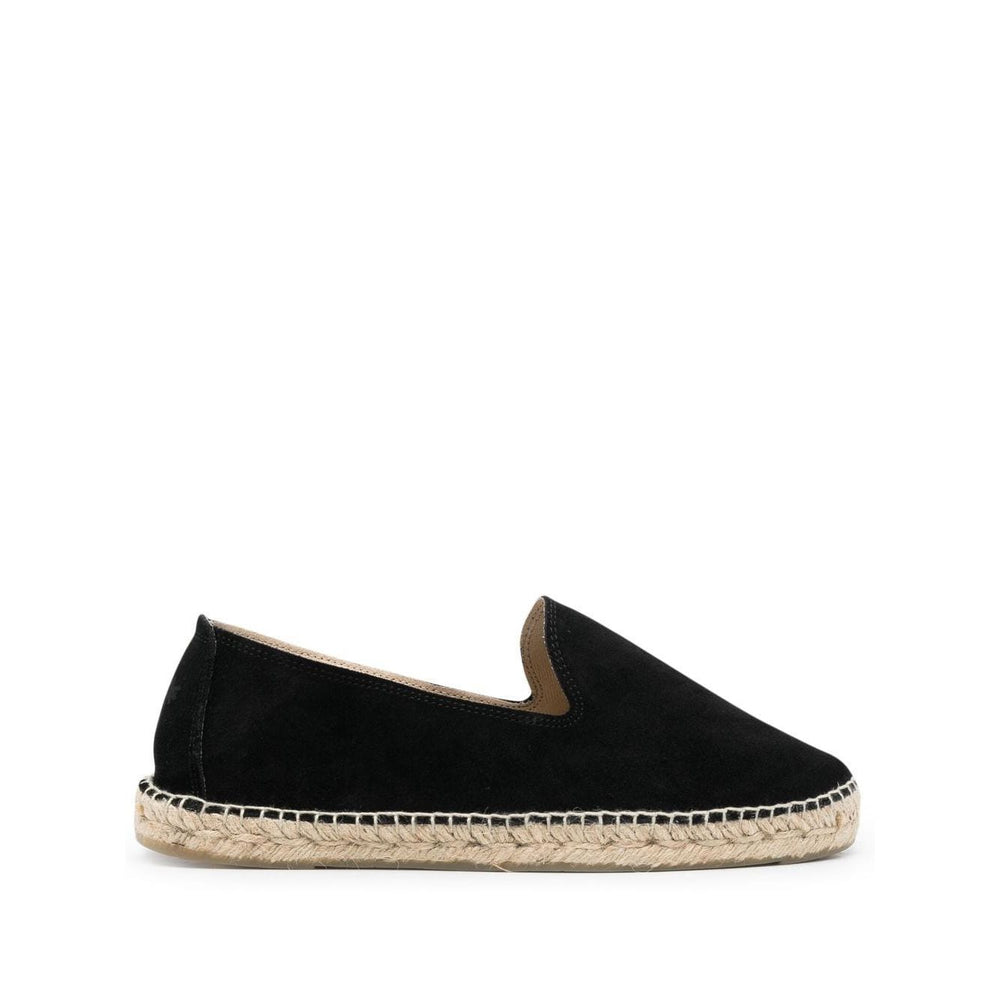 Manebí MANEBI Flat shoes Black suede espadrilles with round toe and braided raffia sole, slip-on style.