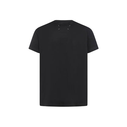 Margiela Black Cotton T-Shirt with embroidered monogram, ribbed crew neck, regular fit for AW25. 100% Cotton by Maison Margiela.