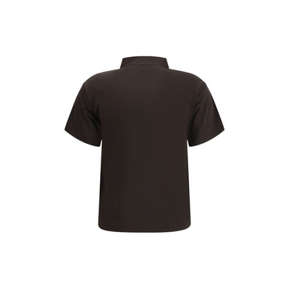 Rear view of Margiela Brown Viscose Polo Shirt with classic collar, semi-sheer design, short sleeves, and minimalist appeal.
