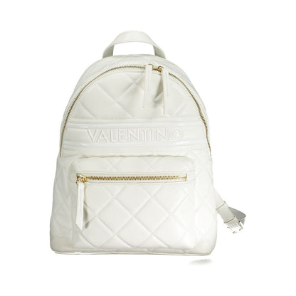 Mario Valentino White Polyethylene Backpack with adjustable straps, external pocket, internal pocket, and logo detailing.