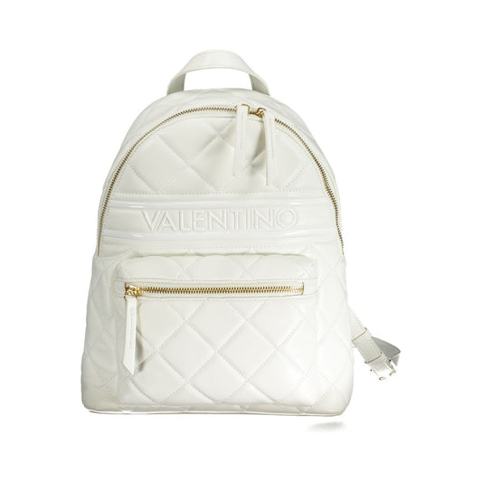 Mario Valentino White Polyethylene Backpack with adjustable straps, external pocket, internal pocket, and logo detailing.