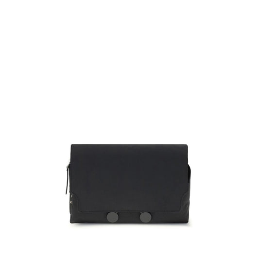 Front view of Marni Black Polyamide Clutch Bag with magnetic closure and minimalist design.