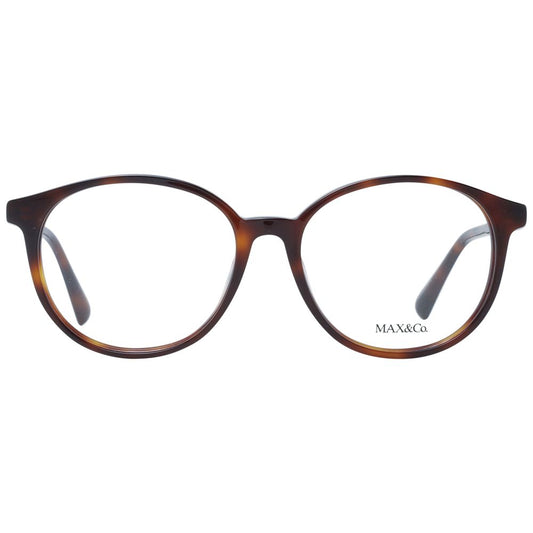 Max & Co Brown Women Glasses Frame, full-rim, plastic, panto style, with demo lenses, size 53-16-140, includes branded case.