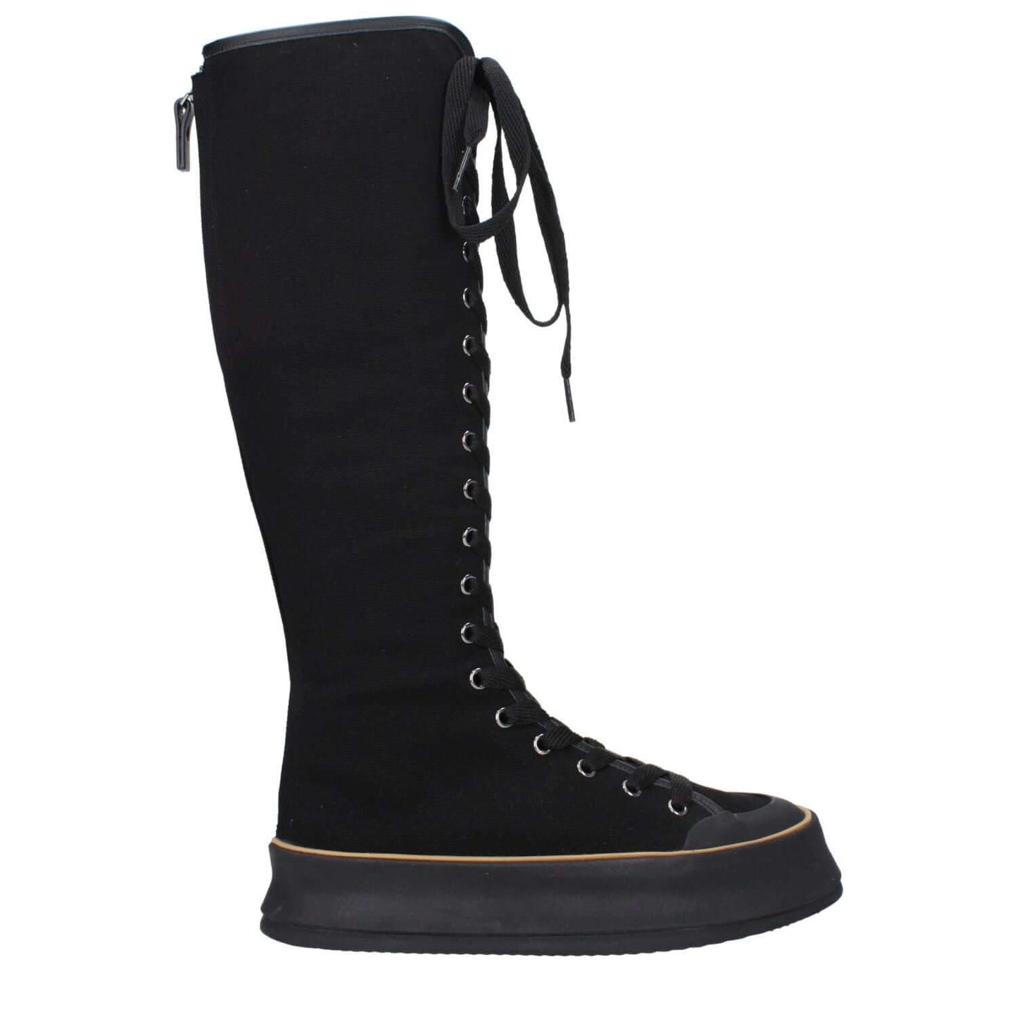 Max Mara Black Fabric Lace-Up Boots with vintage effect, casual style, and round toe, featuring rubber sole and wedge heel.