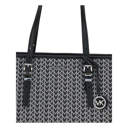 Michael Kors Black Polyester Shoulder Bag with logo on jacquard pattern and adjustable leather straps, AW25 season.