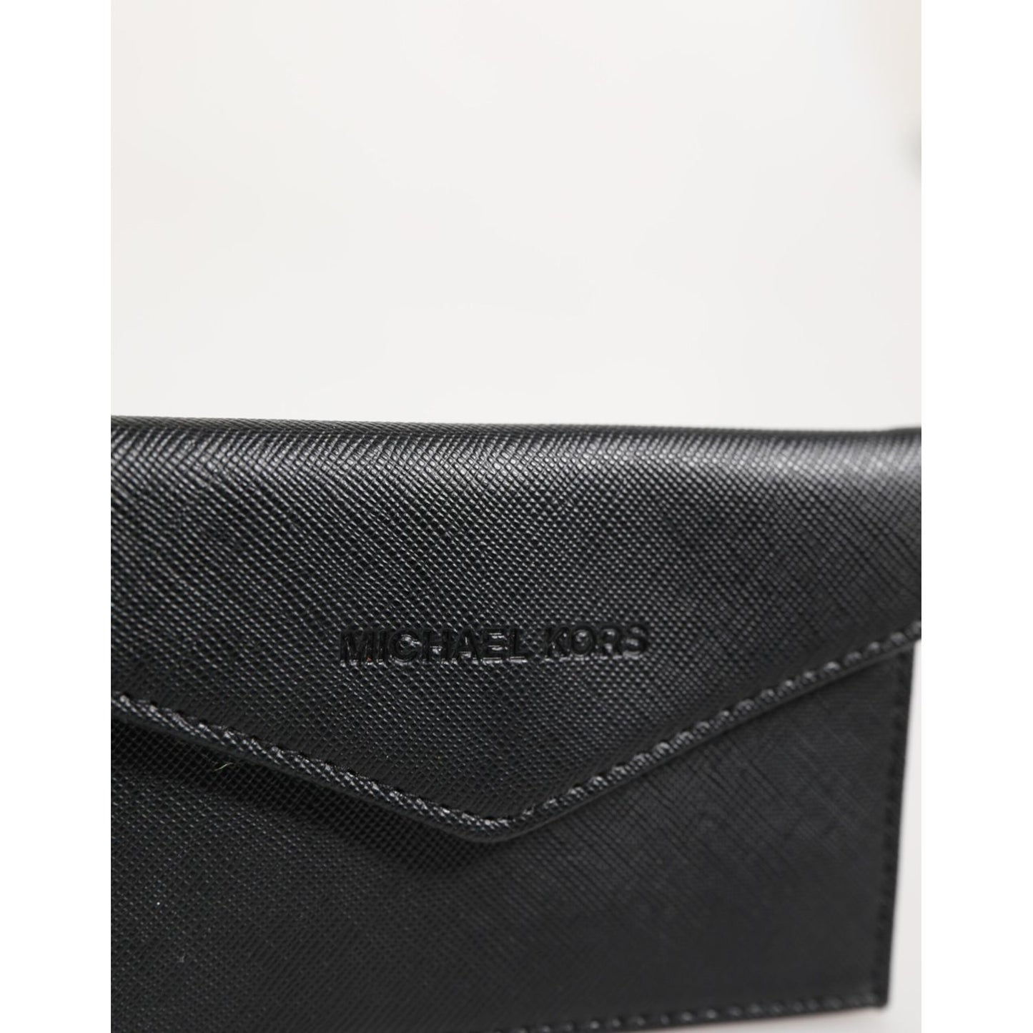 Michael Kors Black Saffiano Leather Envelope Holder Men's Accessory Wallet with logo detail.