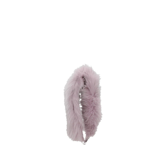 Miu Miu Purple Fur Shoulder Bag featuring fox fur in violet with silver hook closure.