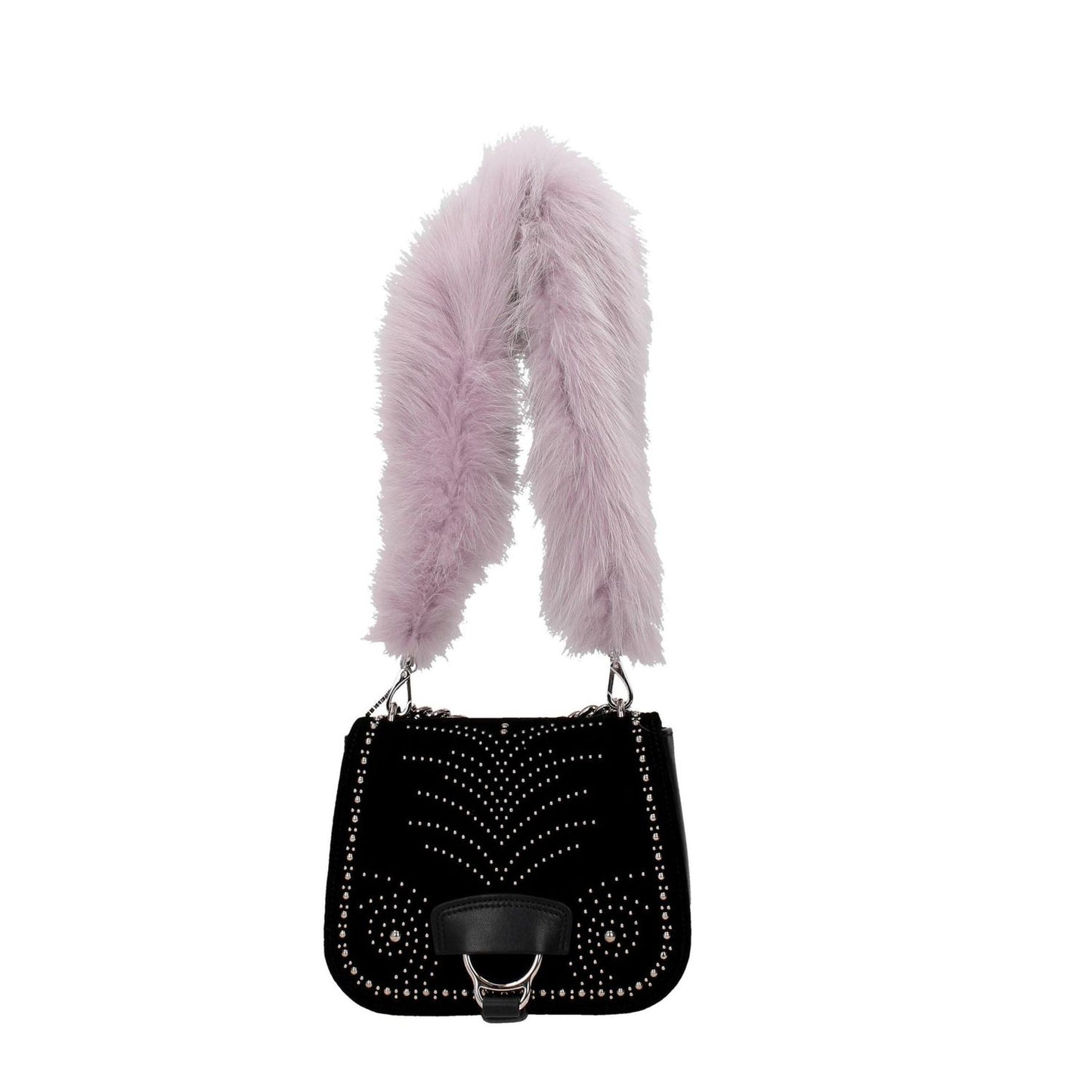 Miu Miu Purple Fur Shoulder Bag with silver details and hook closure, featuring fox fur, model MPN 5TX005VOLPEPATCHMUGHETTO.