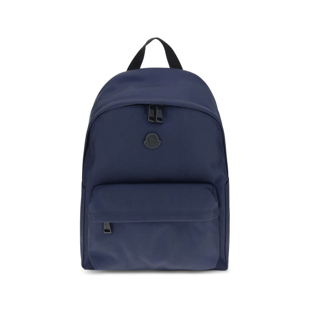 Moncler Blue Nylon Backpack with leather trim, adjustable straps, and zip pockets for durability and style.