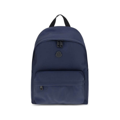 Moncler Blue Nylon Backpack with leather trim, adjustable straps, and zip pockets for durability and style.