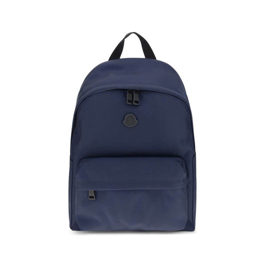 Moncler Blue Nylon Backpack with leather trim, adjustable straps, and zip pockets for durability and style.