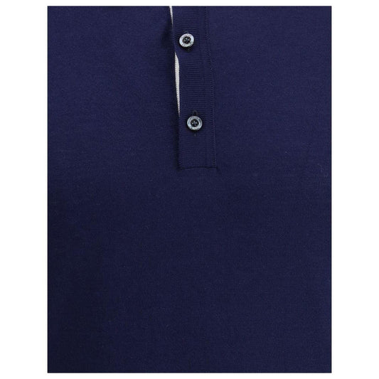 MooRER Cotton Polo Shirt in navy with ribbed collar and tone-on-tone buttons, showcasing subtle elegance and modern design details.
