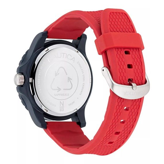 NAUTICA Mod. NAPFWS303 Gent Quartz watch with red bracelet, 5 ATM water resistant, 45mm case, official packaging included.