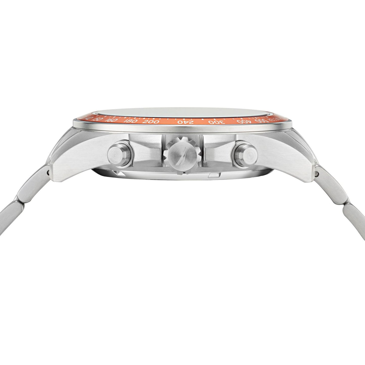 Side view of NAUTICA Mod. NAPOBF117 quartz analog watch with multifunction features, 47mm case, and official packaging.