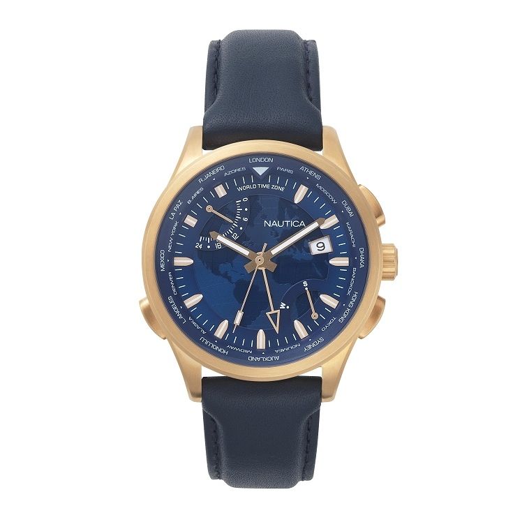 NAUTICA Mod. NAPSHG002 Quartz Analog Gent Watch, Blue Dial, 44mm Case, Mineral Dial, Water Resistant 10 ATM, Leather Strap
