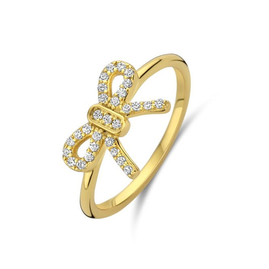 Elegant gold ring with diamond-studded bow design, NEW BLING Mod. 9NB-1553-58, luxurious jewelry piece for stylish occasions.