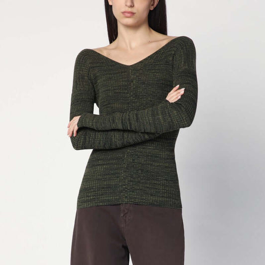 6397 Double-V military green sweater