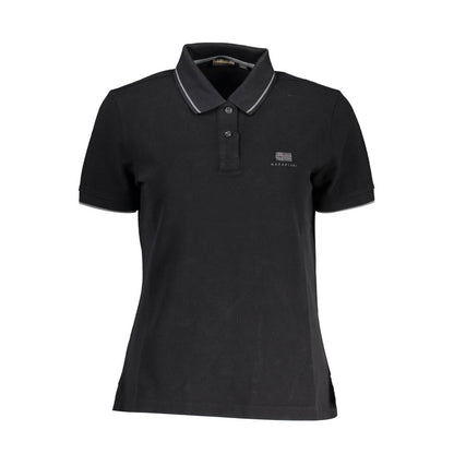 Alt Tag: Napapijri Black Cotton Women Polo Shirt with short sleeves and embroidery, showcasing sleek style and sophistication in chic black.