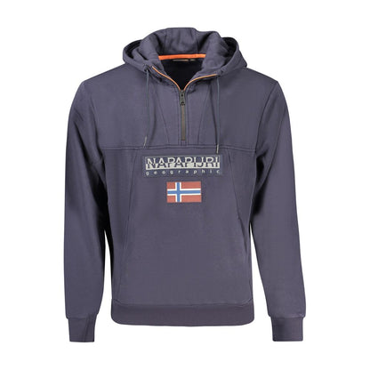 Napapijri Blue Organic Cotton Men Sweater with half-zip and branding appliqué