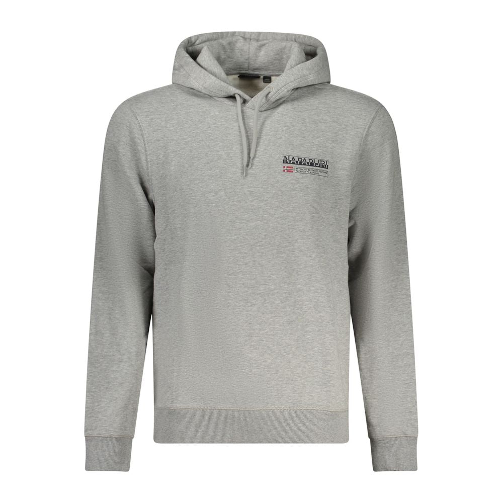 Napapijri Gray Cotton Men Sweater with logo, long-sleeve hoodie for casual style and comfort.