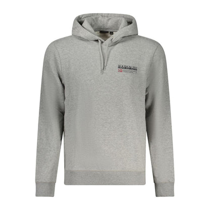 Napapijri Gray Cotton Men Sweater with logo, long-sleeve hoodie for casual style and comfort.