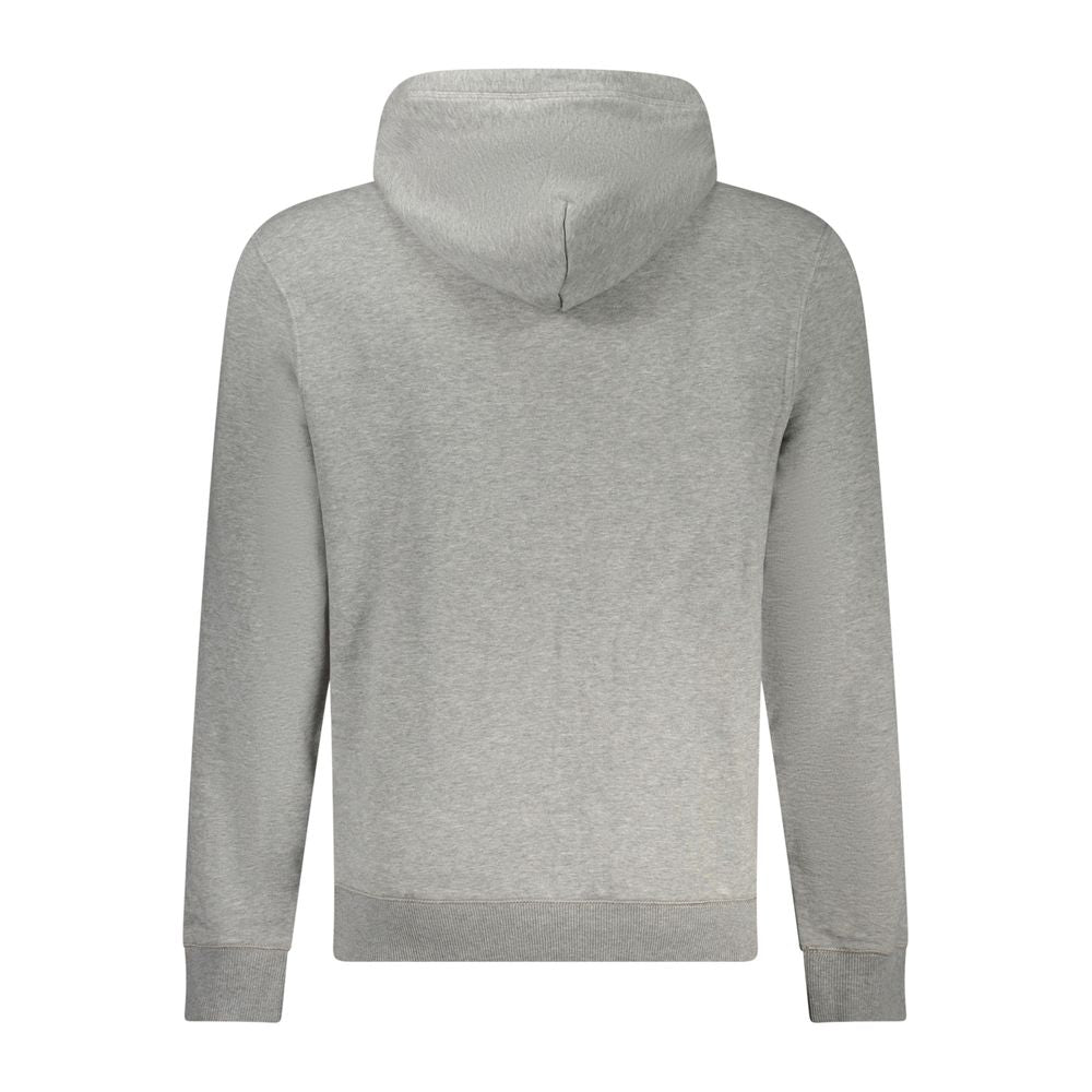 Back view of Napapijri Gray Cotton Men Sweater hoodie showcasing premium fabric and casual style.
