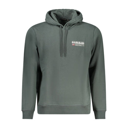 Napapijri Green Cotton Men Sweater with logo, long sleeves, and a bold print, combining comfort and style for a trendy wardrobe upgrade.