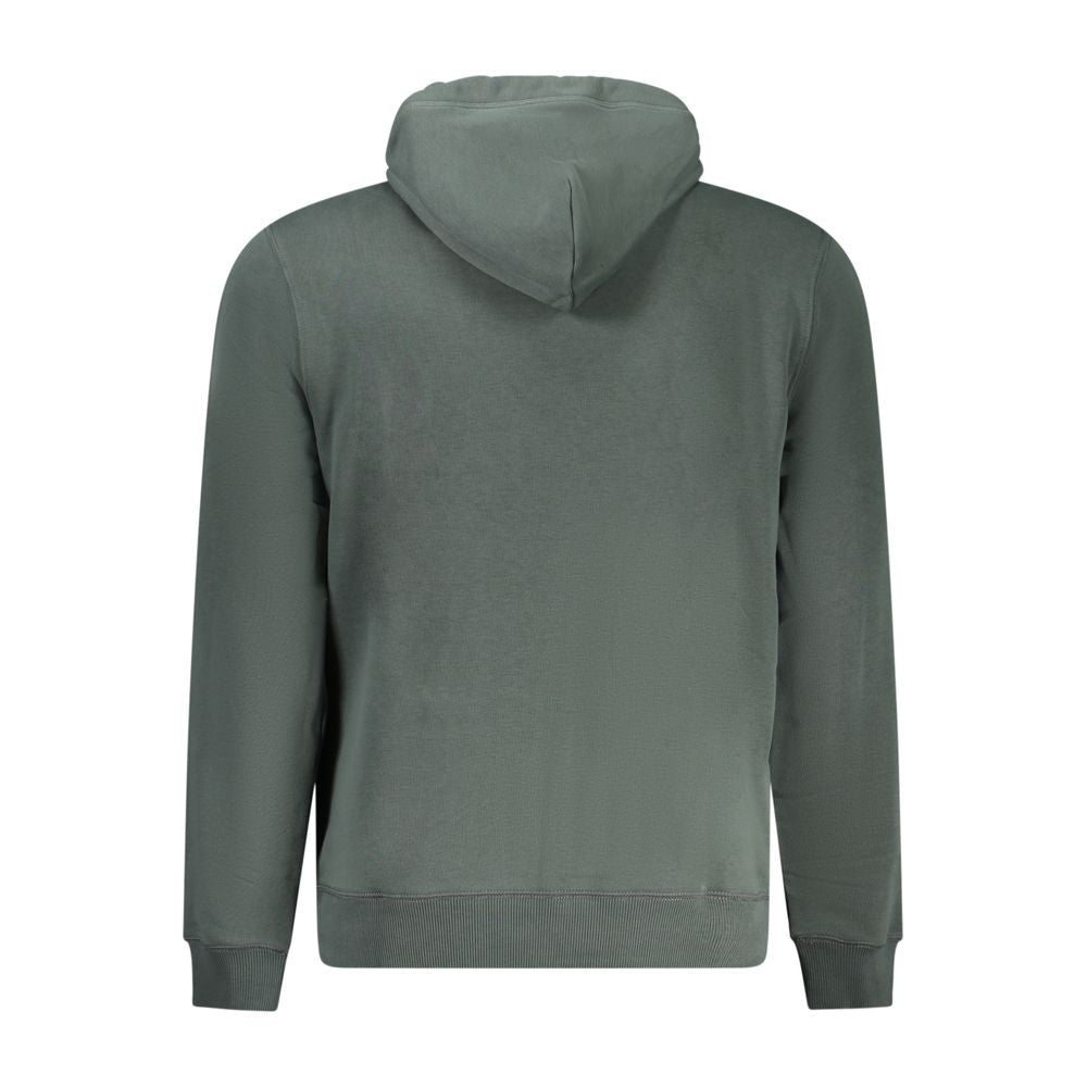 Napapijri Green Cotton Men Sweater with hoodie back view, showcasing casual luxury and style in deep green