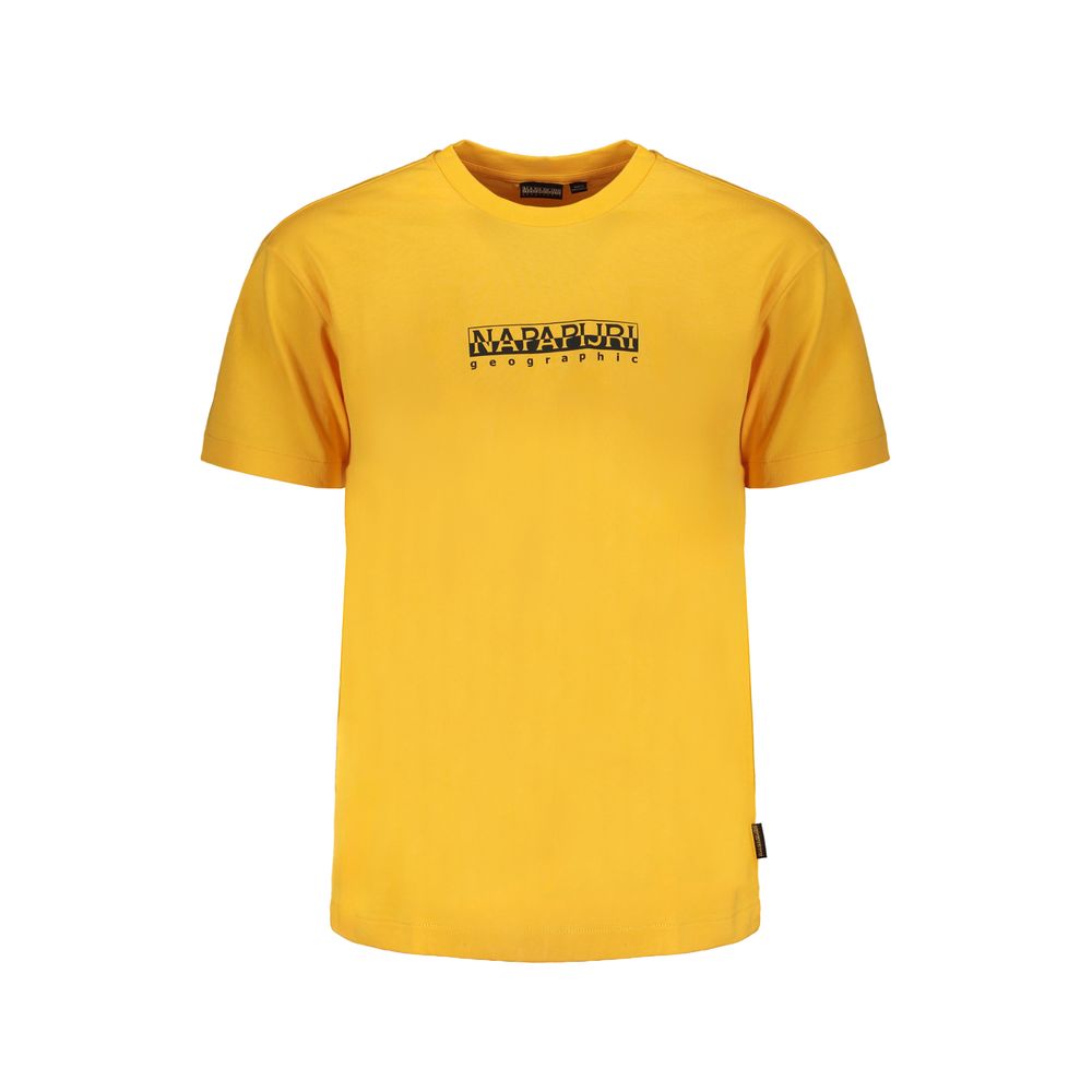 Napapijri Orange Cotton T-Shirt with short sleeves, loose fit, crew neck, and logo print on front.