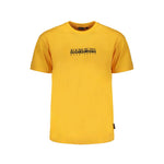 Napapijri Orange Cotton T-Shirt with short sleeves, loose fit, crew neck, and logo print on front.