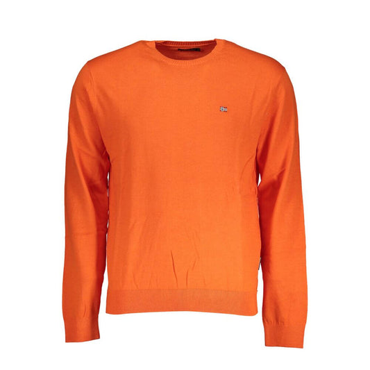 Napapijri Red Cotton Sweater, long sleeved with crew neck, featuring logo embroidery design.