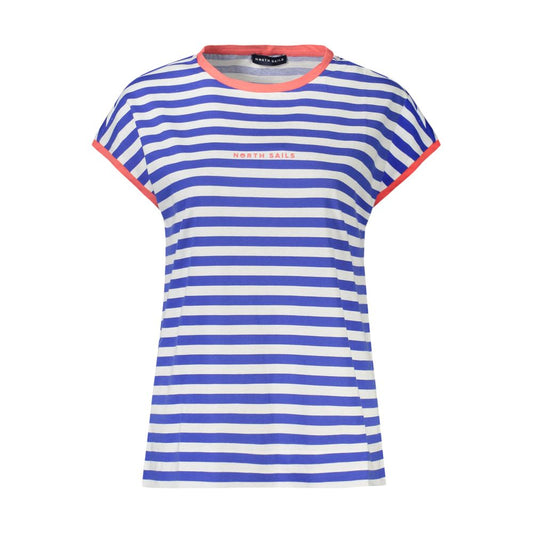North Sails Blue Cotton T-Shirt with contrasting details, sleeveless, striped design, crew neck, embossed print, and logo