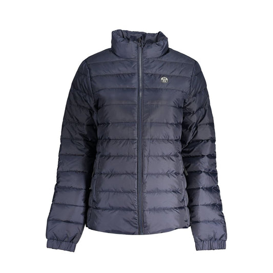North Sails Blue Polyester Women Jacket with water-resistant finish and eco-friendly recycled fibers, showcasing long sleeves and padded design.